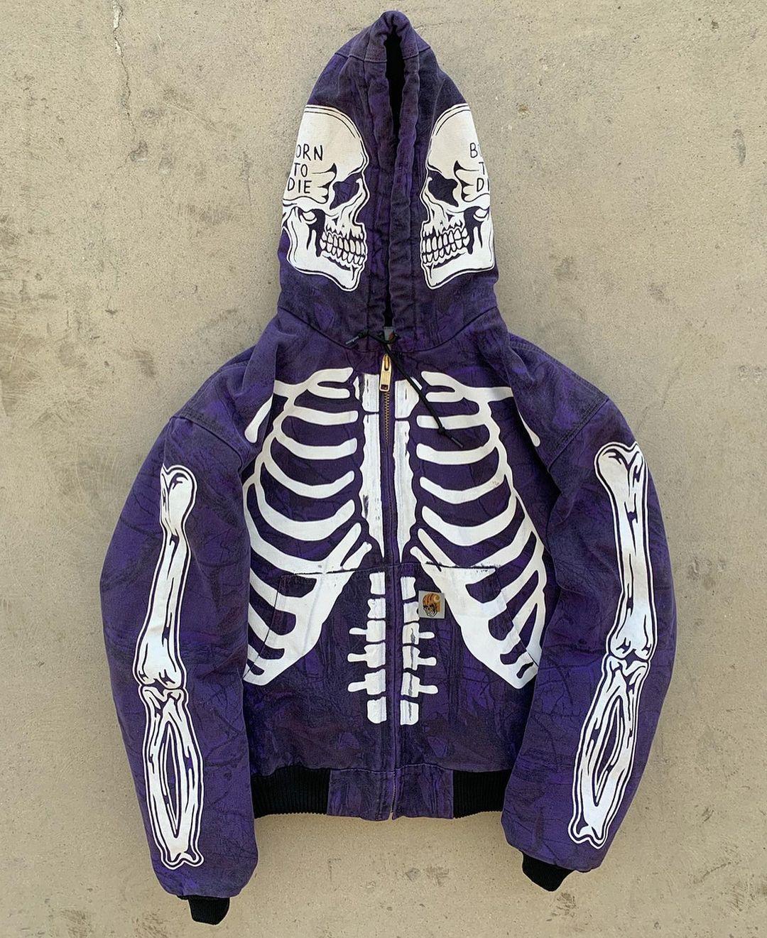 Men's Skeleton Hoodie Custom Full Face Zip Up Halloween Costume Warm Front/Back Print NEW