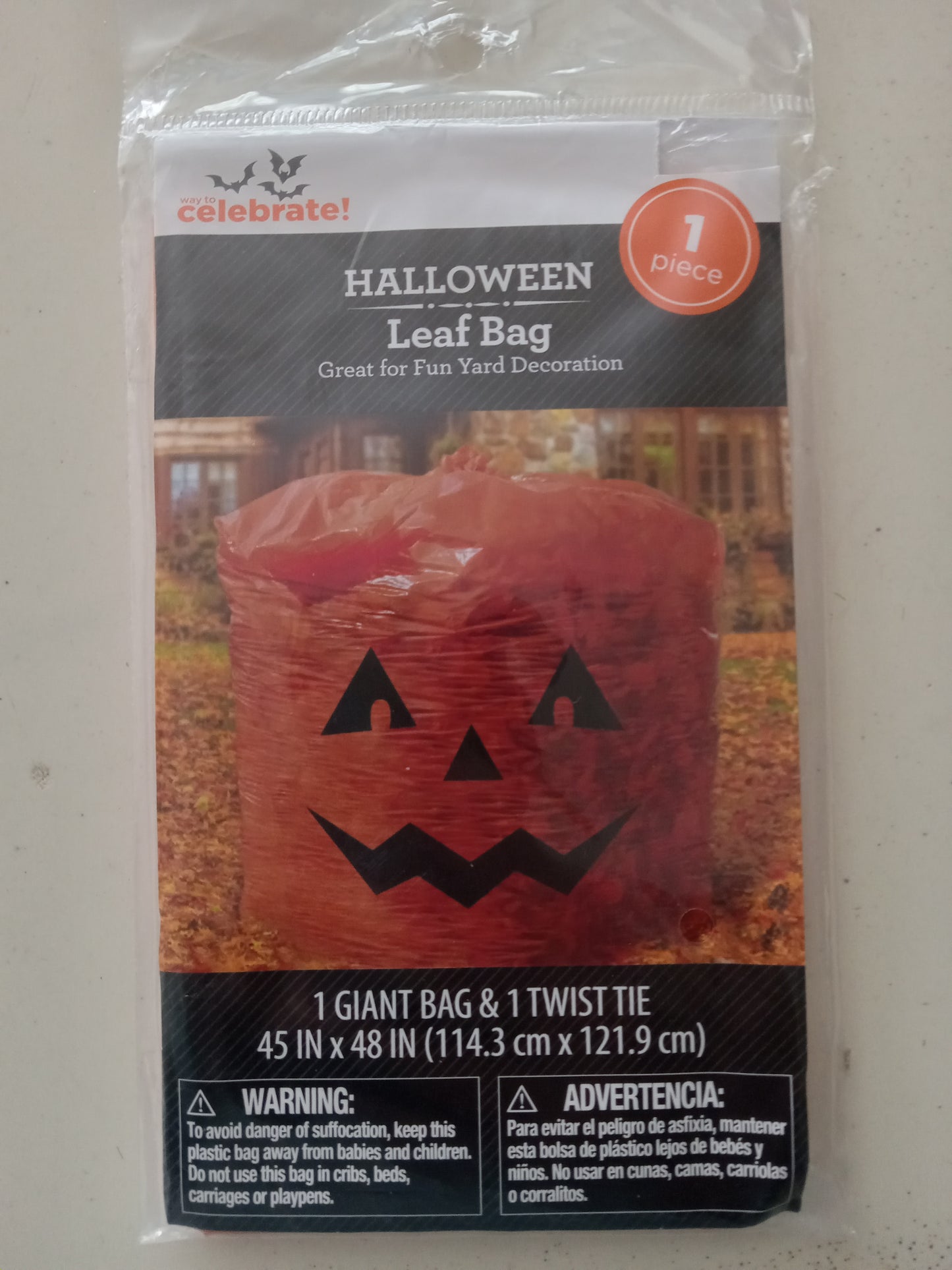 3 Halloween Leaf Bags Giant Orange Jack-O-Lanterns 45"x48", NEW