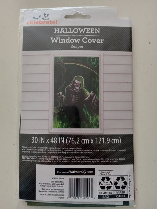 Scary Skeleton Grim Reaper Window Cover Decoration Halloween Outdoor Decor, 30"x48" NEW