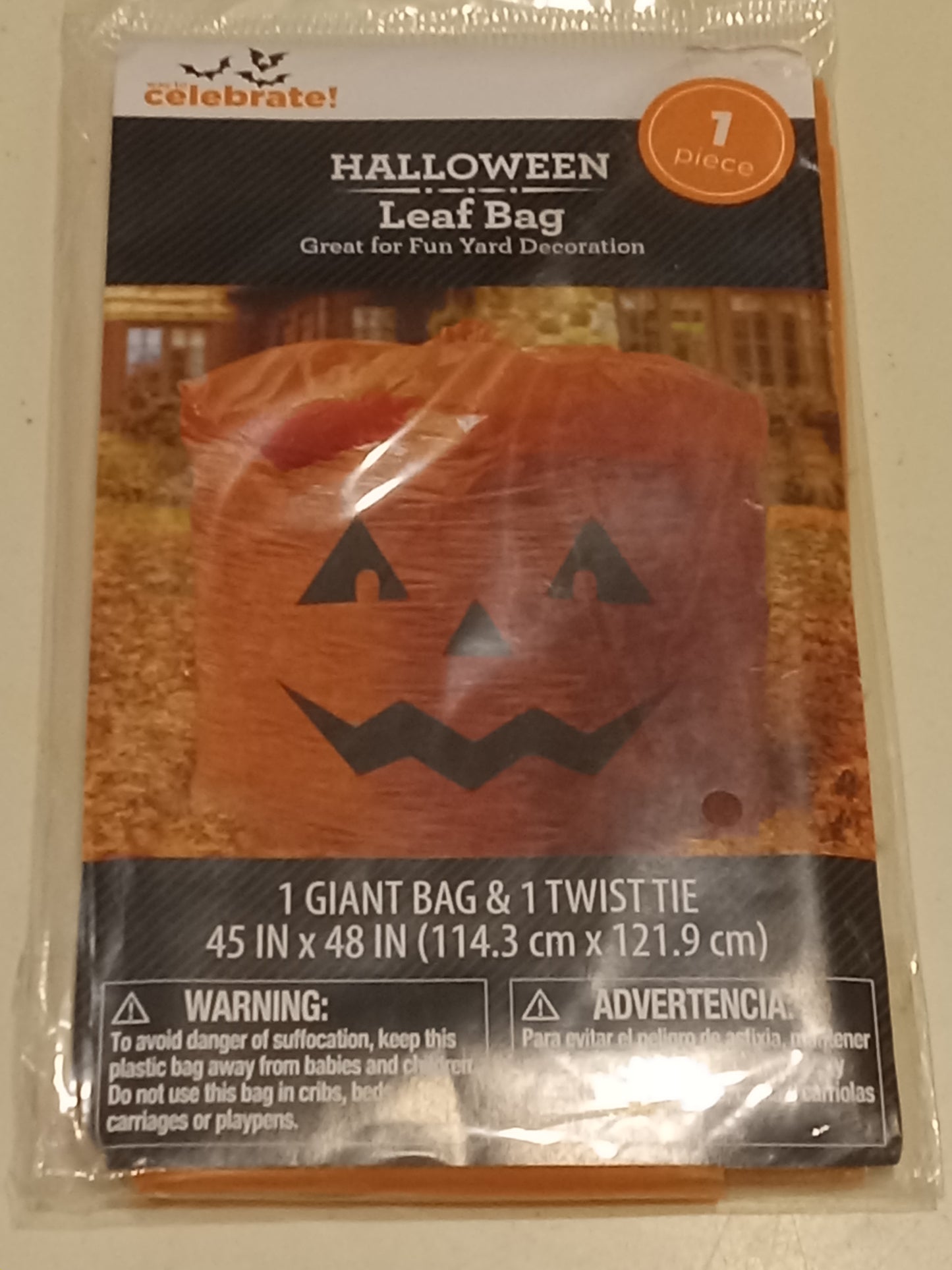 3 Halloween Leaf Bags Giant Orange Jack-O-Lanterns 45"x48", NEW