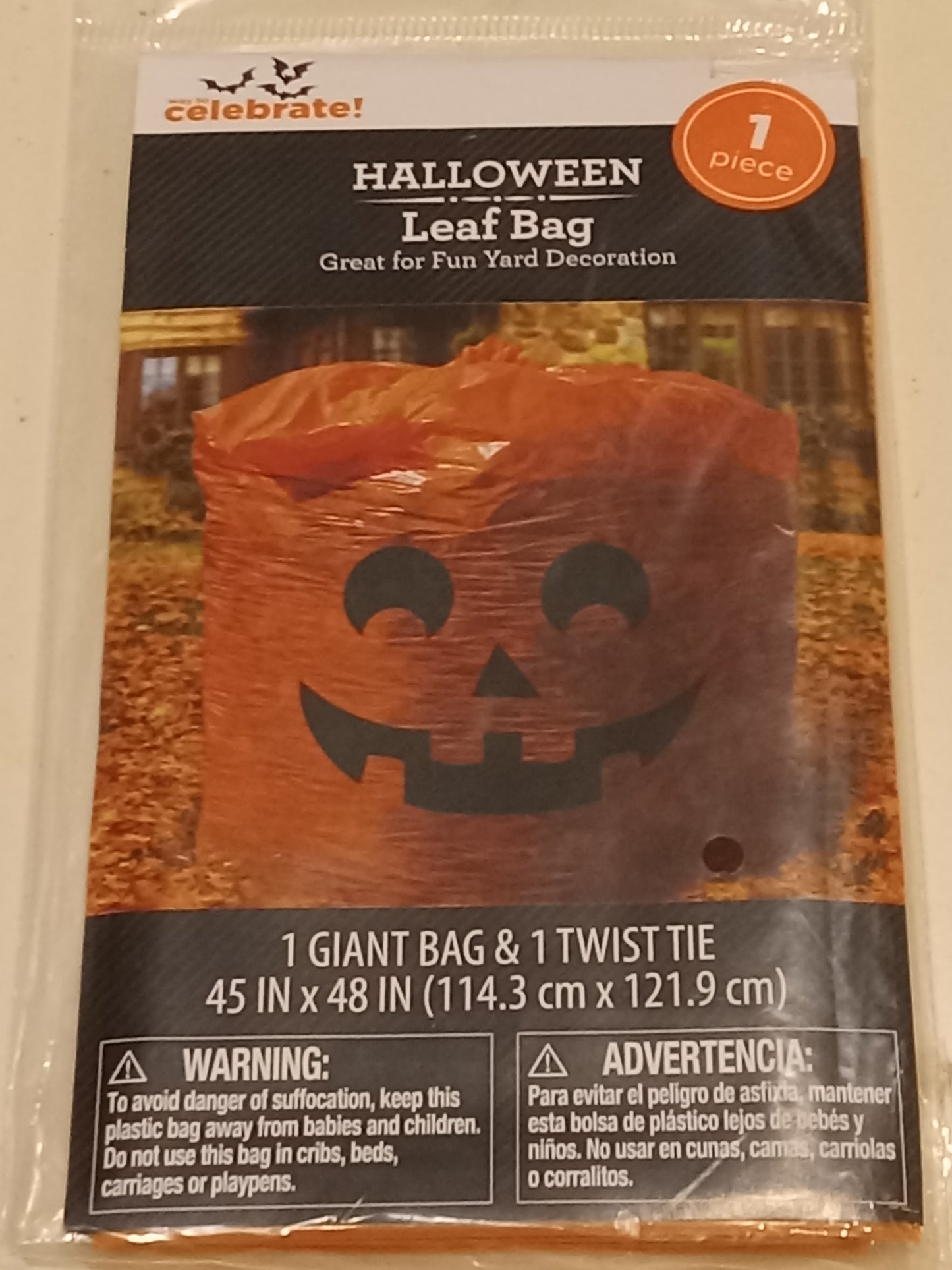 3 Halloween Leaf Bags Giant Orange Jack-O-Lanterns 45"x48", NEW