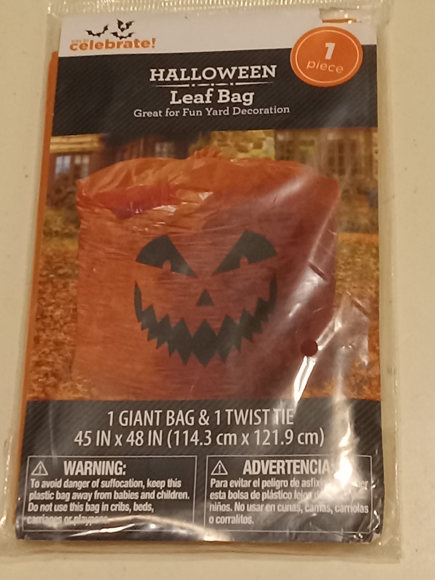 3 Halloween Leaf Bags Giant Orange Jack-O-Lanterns 45"x48", NEW