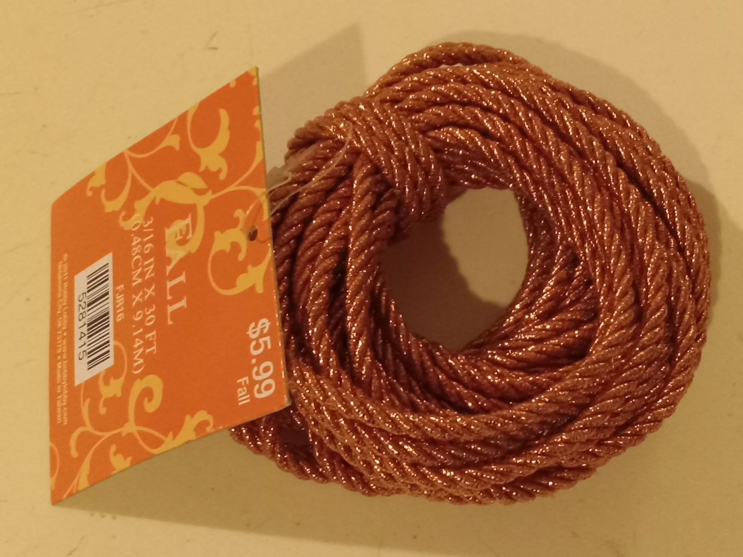 Fall Autumn Copper Orange Rope Art Crafts String Twine, 3/16"x30'ft, NEW