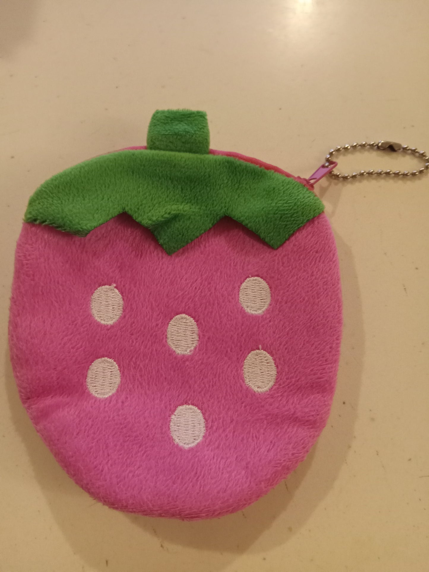 Strawberry Coin Makeup Purse, Wallet, Zipper Close, Soft Fabric, USED