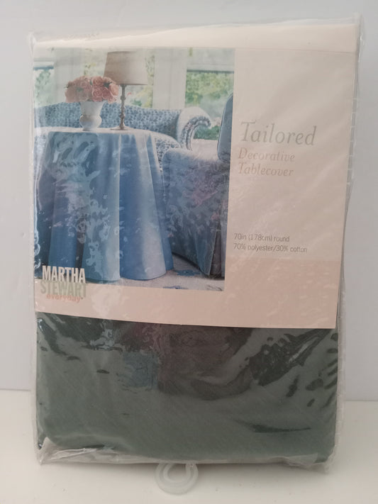 Martha Stewart Tailored Decorative Table Cover, Blue, 70in (178cm) Round, 70% poly/30% cotton, NEW