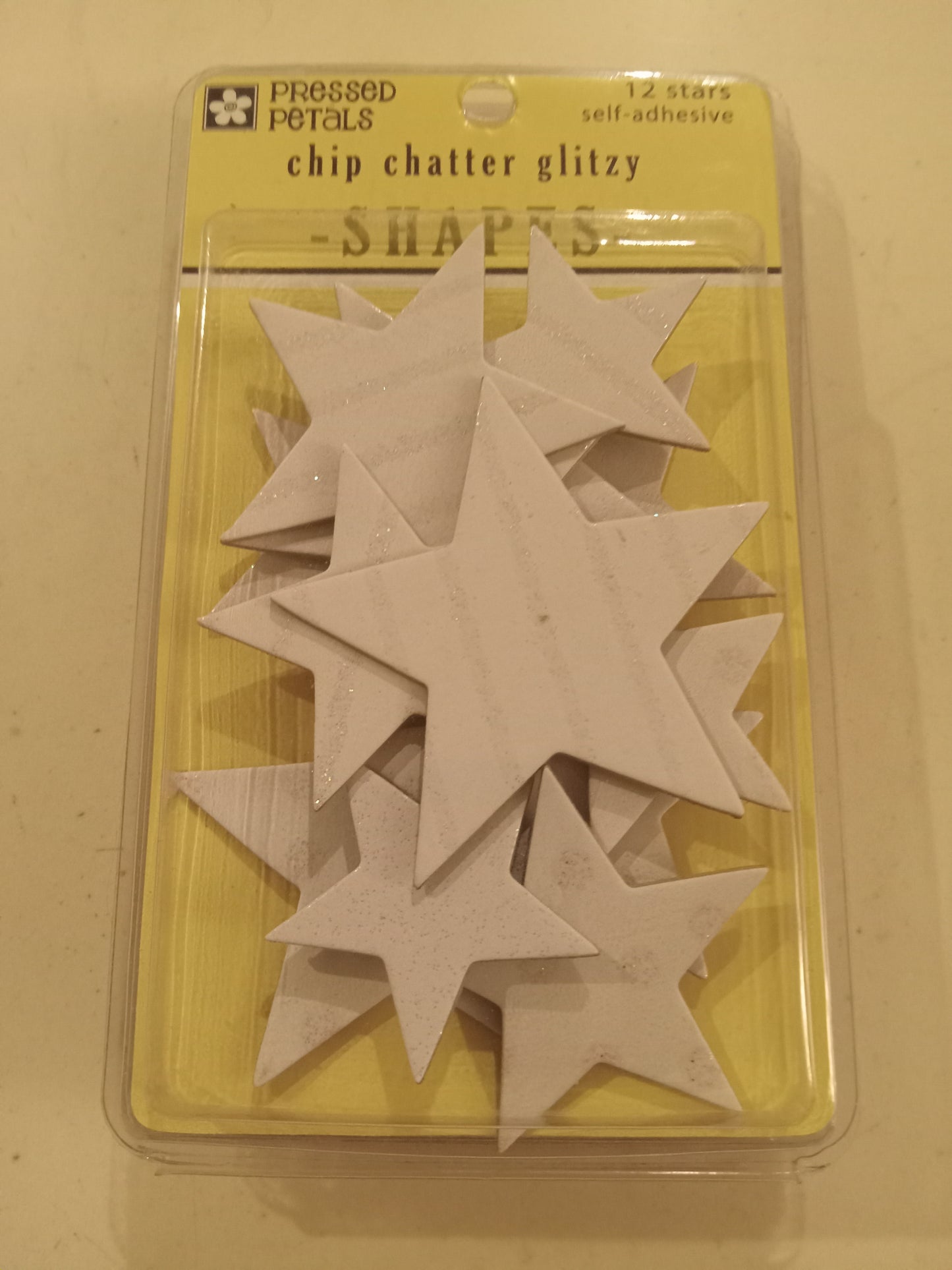 Pressed Petals 12 Glitter Stars Self-Adhesive Chip Chatter Glitzy Shapes, Crafts, NEW