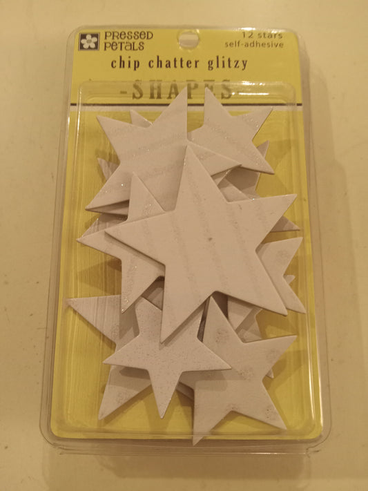 Pressed Petals 12 Glitter Stars Self-Adhesive Chip Chatter Glitzy Shapes, Crafts, NEW