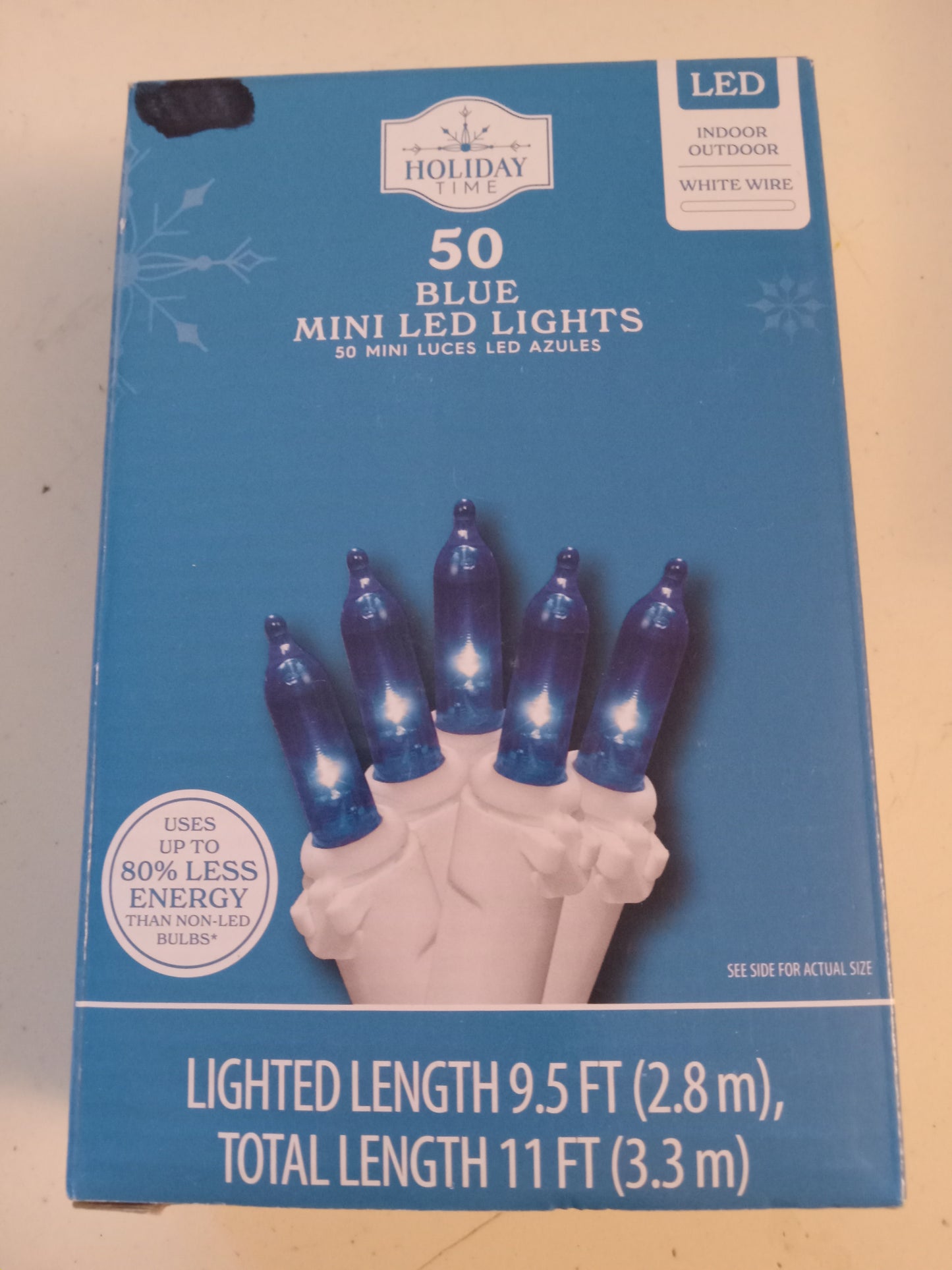 Christmas Lights, 50 LED Mini Lights, Multi-Color/Blue/Frosted/Cool & Warm White, White Wire, Holiday Time, NEW.