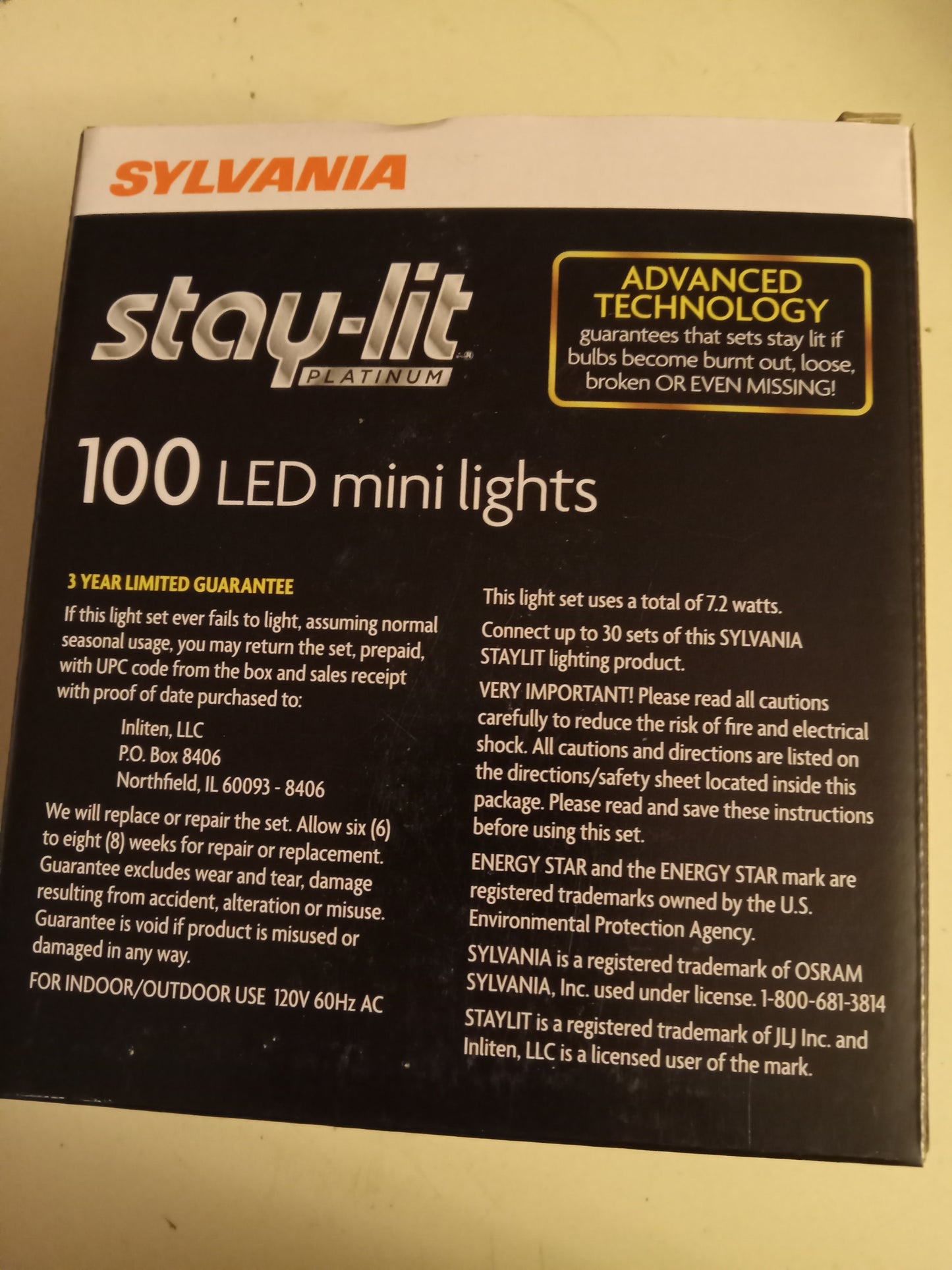 Stay Lit Platinum Christmas Lights, 100 LED Mini Lights, Multi-color, Green Wire, Sylvania, NEW