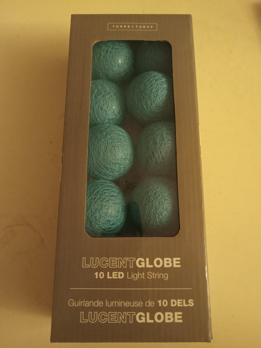 Torre & Tagus Lucent Globe Teal 10 LED Light String, Battery Operated, Peaceful Decor, Cafe Lighting, NEW