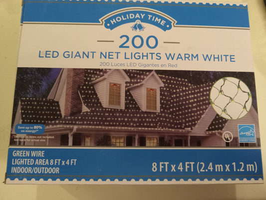 Christmas Lights, 200 LED Giant Net Lights, Warm White, Green Wire, Holiday Time, NEW