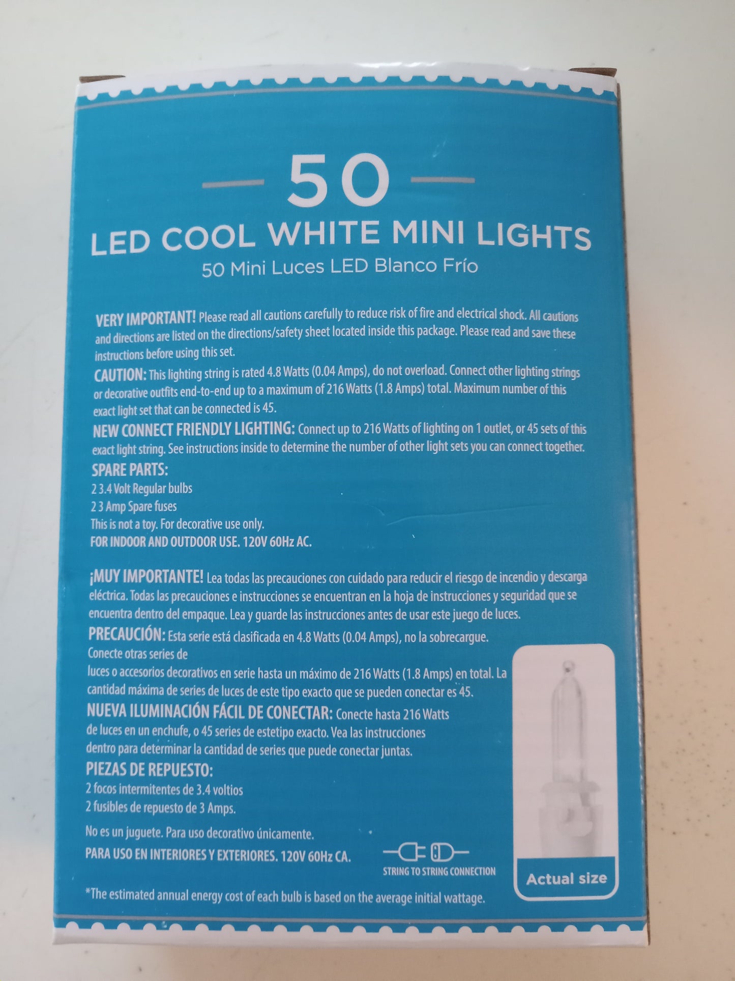 Christmas Lights, 50 LED Mini Lights, Multi-Color/Blue/Frosted/Cool & Warm White, White Wire, Holiday Time, NEW.