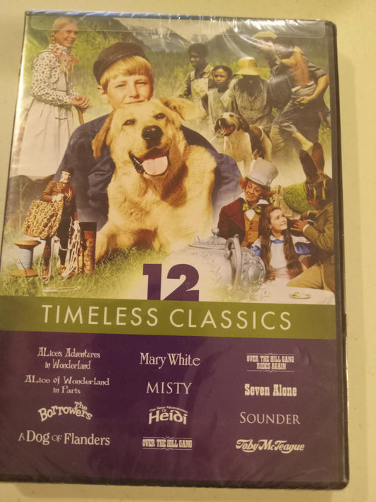 12 Timeless Classics, Alice's Adventures In Wonderland, Mary White, Misty, Borrower's, Dog Of Flanders, Heidi, Sounder, Seven Alone, Toby McTeague, +More, DVD Movies, Fullscreen, Not Rated, NEW