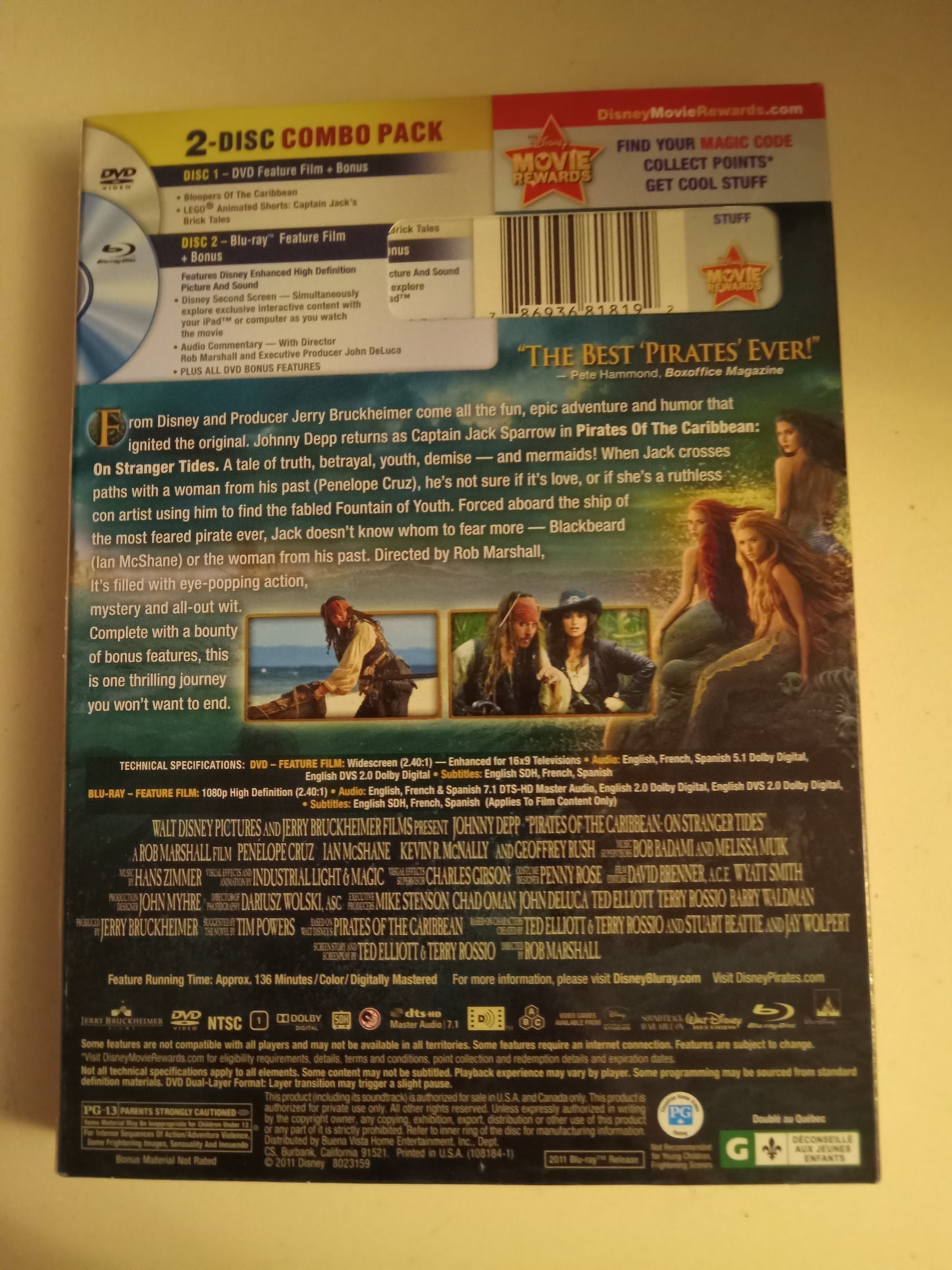 Pirates Of The Caribbean On Stranger Tides, Blu-Ray/DVD Movie, Johnny Depp Widescreen, Rated PG-13, NEW/USED