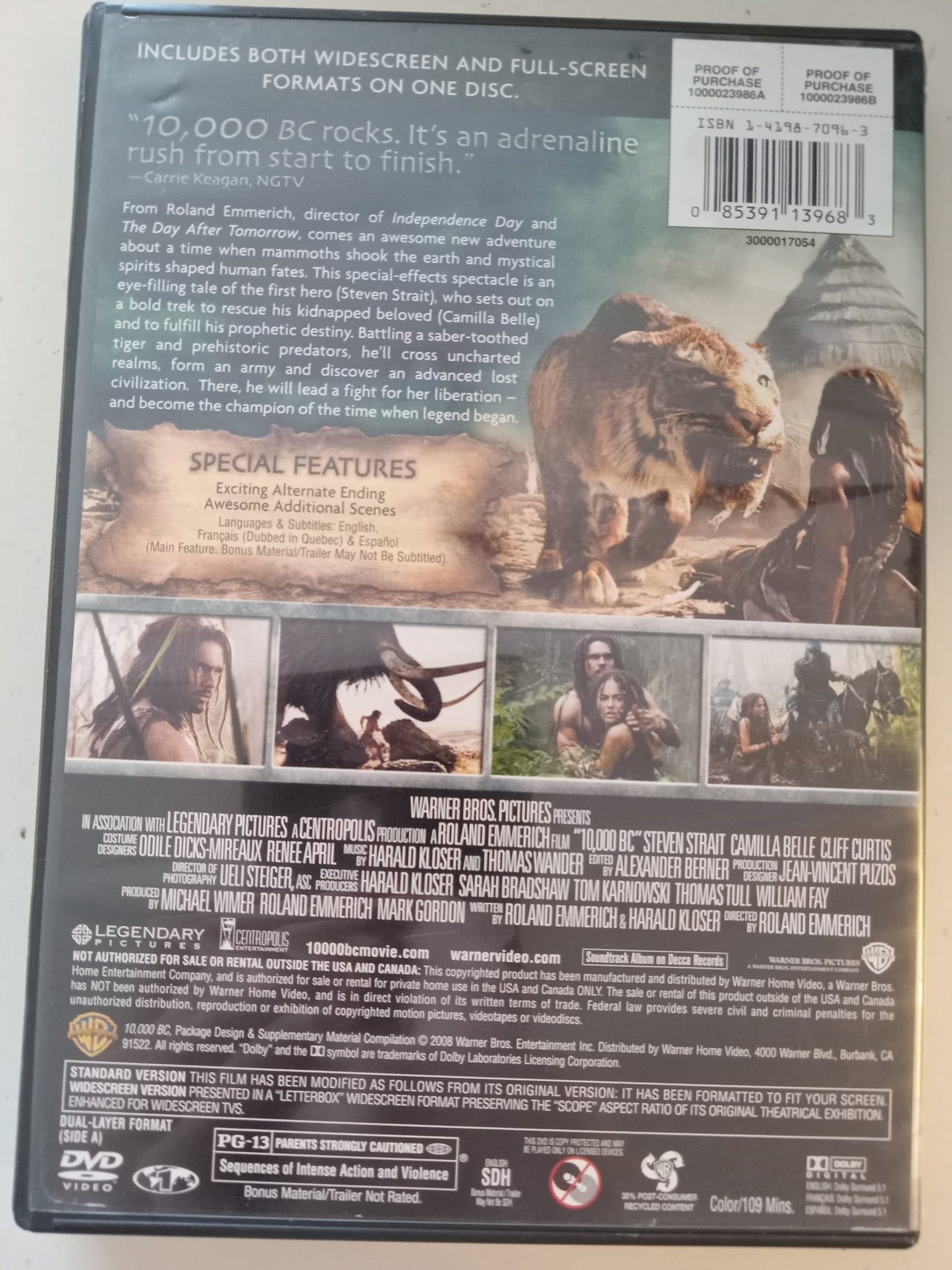 10,000 BC, DVD Movie, Steven Strait Widescreen, Rated PG-13, USED