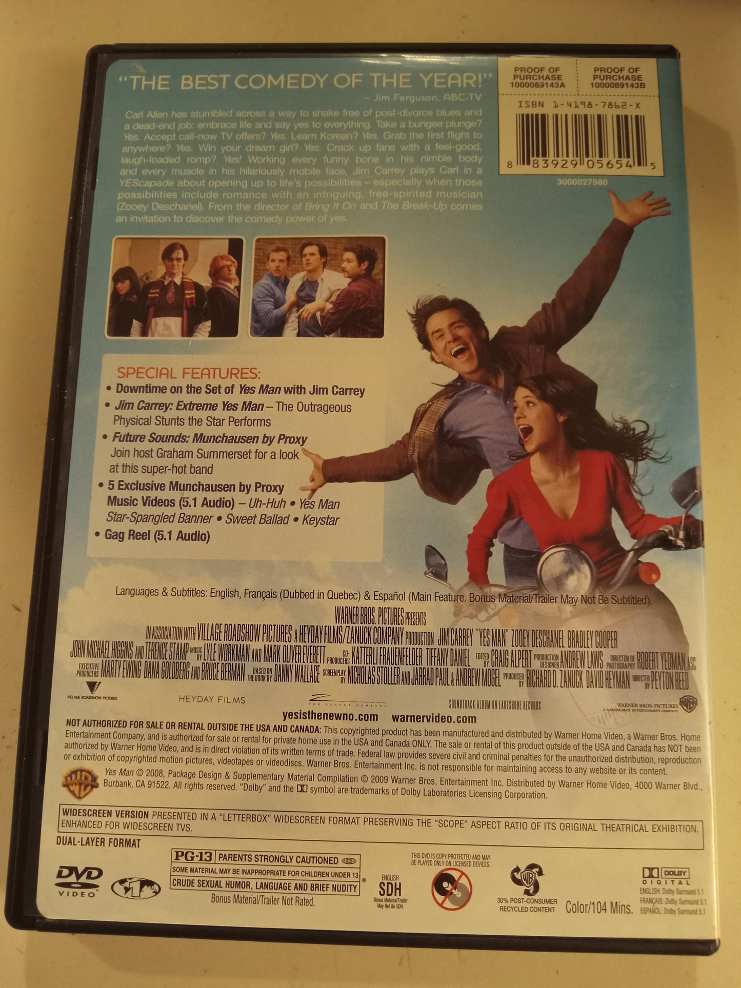 Yes Man, DVD Movie, Jim Carrey, Widescreen, Special Ed. Rated PG-13, USED