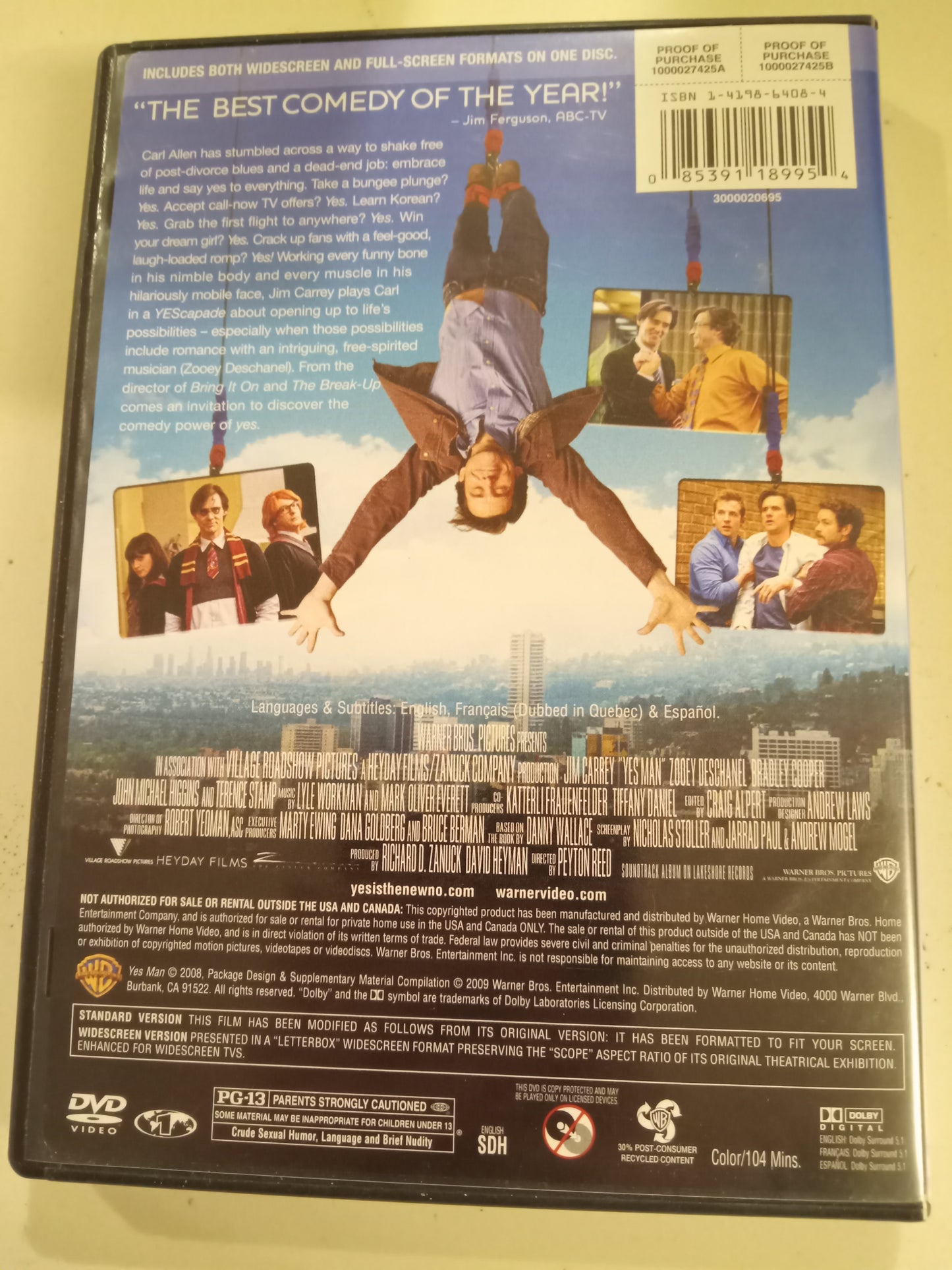 Yes Man, DVD Movie, Jim Carrey, Widescreen, Special Ed. Rated PG-13, USED