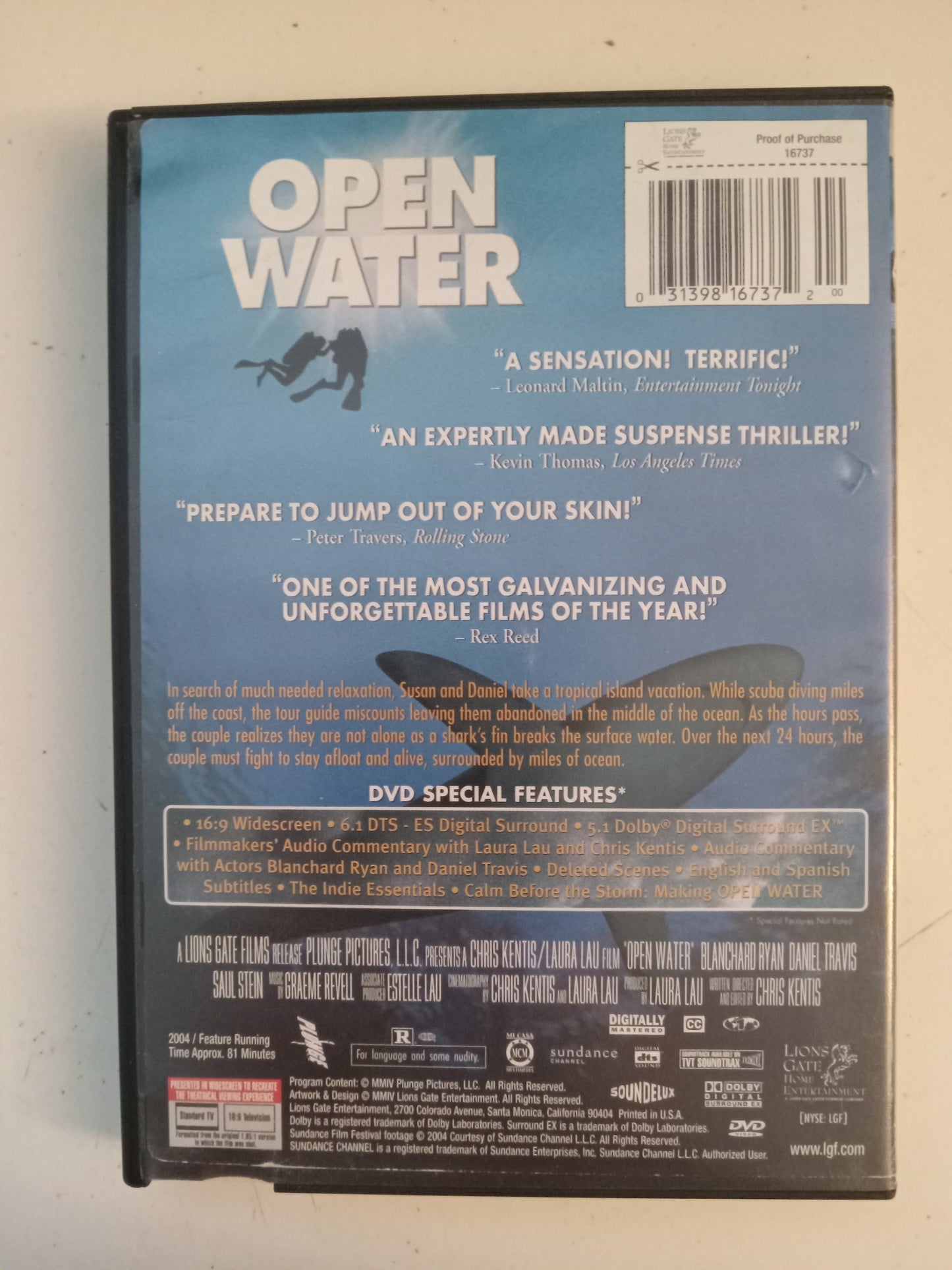 Open Water, DVD Movie, Blanchard Ryan Widescreen, Rated R, USED