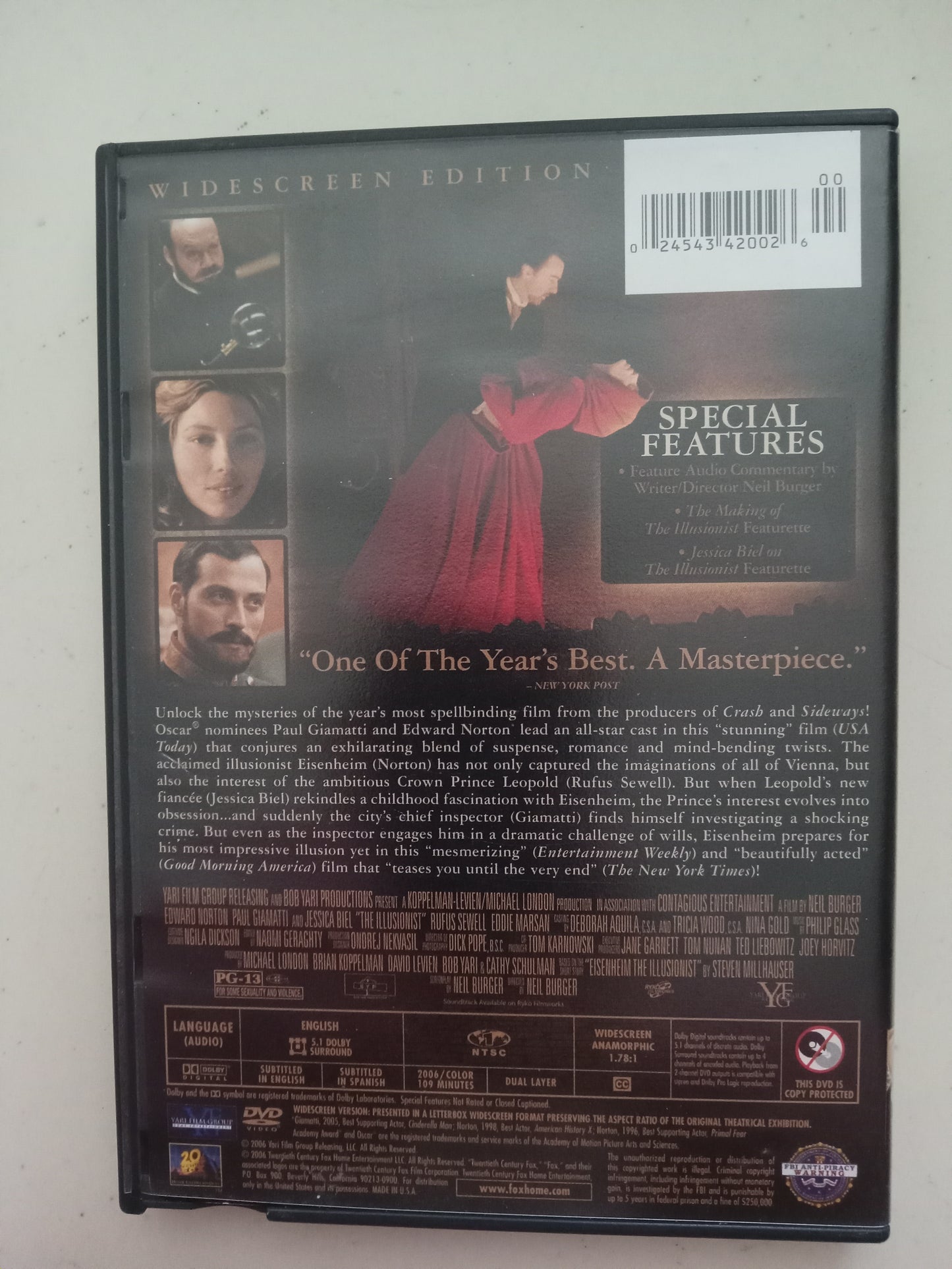 The Illusionist, DVD Movie, Edward Norton Widescreen, Rated PG-13, USED