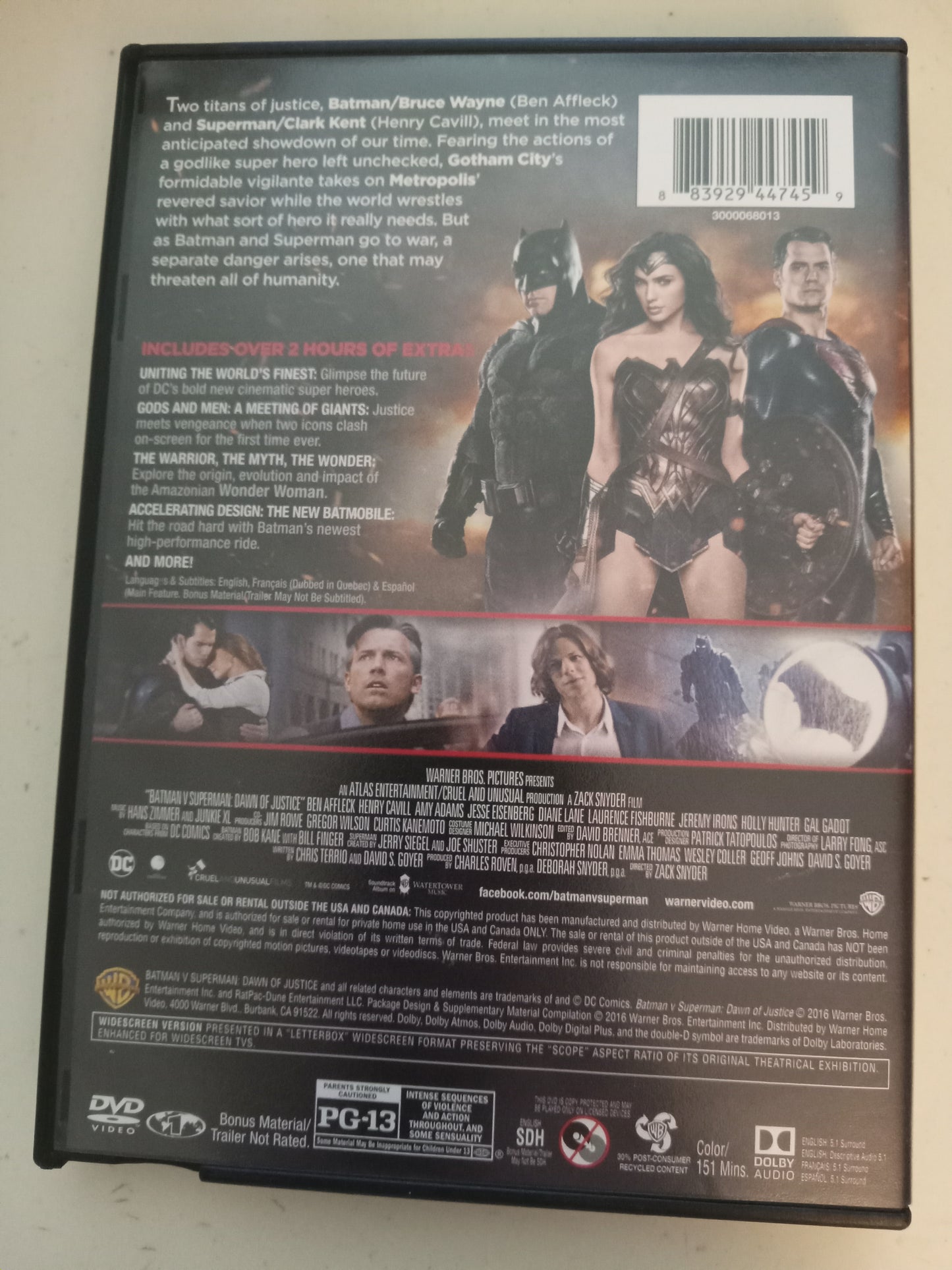 Batman Vs Superman Dawn Of Justice, DVD Movie, Ben Affleck Widescreen, Rated PG-13, USED