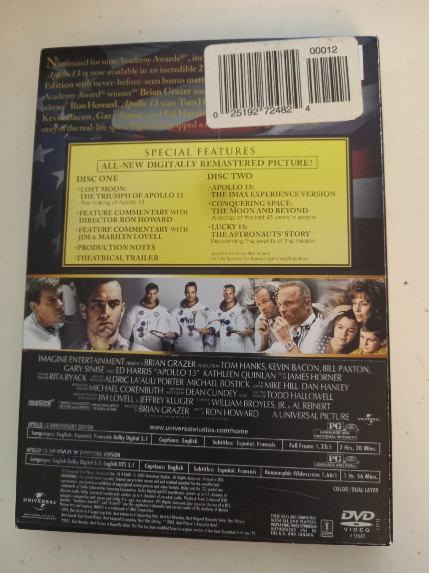 Apollo 13, DVD Movie, Tom Hanks Fullscreen, 2 Disc Anniversary Ed. Rated PG, USED