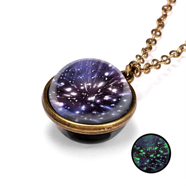 Beautiful Universe Pendant Necklace Multi Swivel Glow In The Dark Colors Blue Red Green Purple Copper Earth, AMB, NEW!