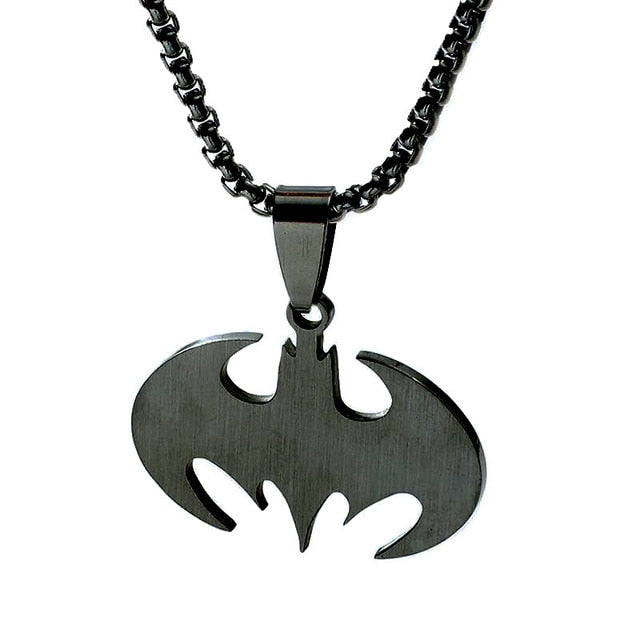 Superhero Batman Bat Symbol Logo Necklace Rose Gold Plated Silver Or Black, AMB, NEW!