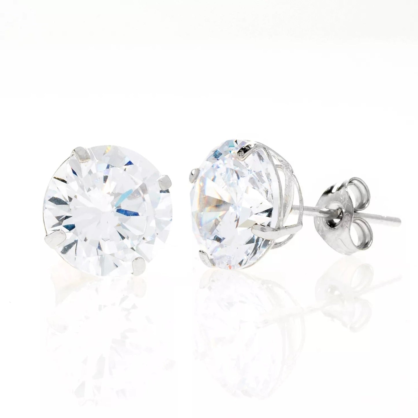 Valentines 14K White Gold Round Basket Setting Simulated Diamond Stud Earrings