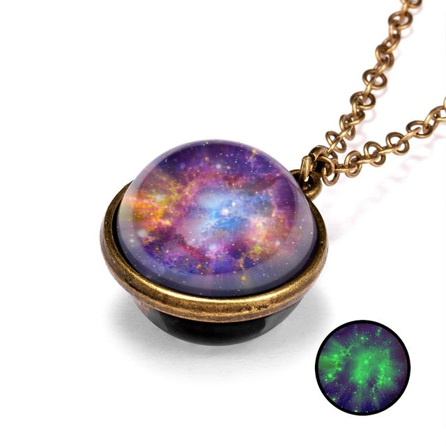 Beautiful Universe Pendant Necklace Multi Swivel Glow In The Dark Colors Blue Red Green Purple Copper Earth, AMB, NEW!