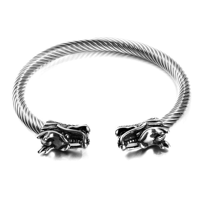 Double Dragon Battle Bracelet Viking Nordic Stainless Steel NEW