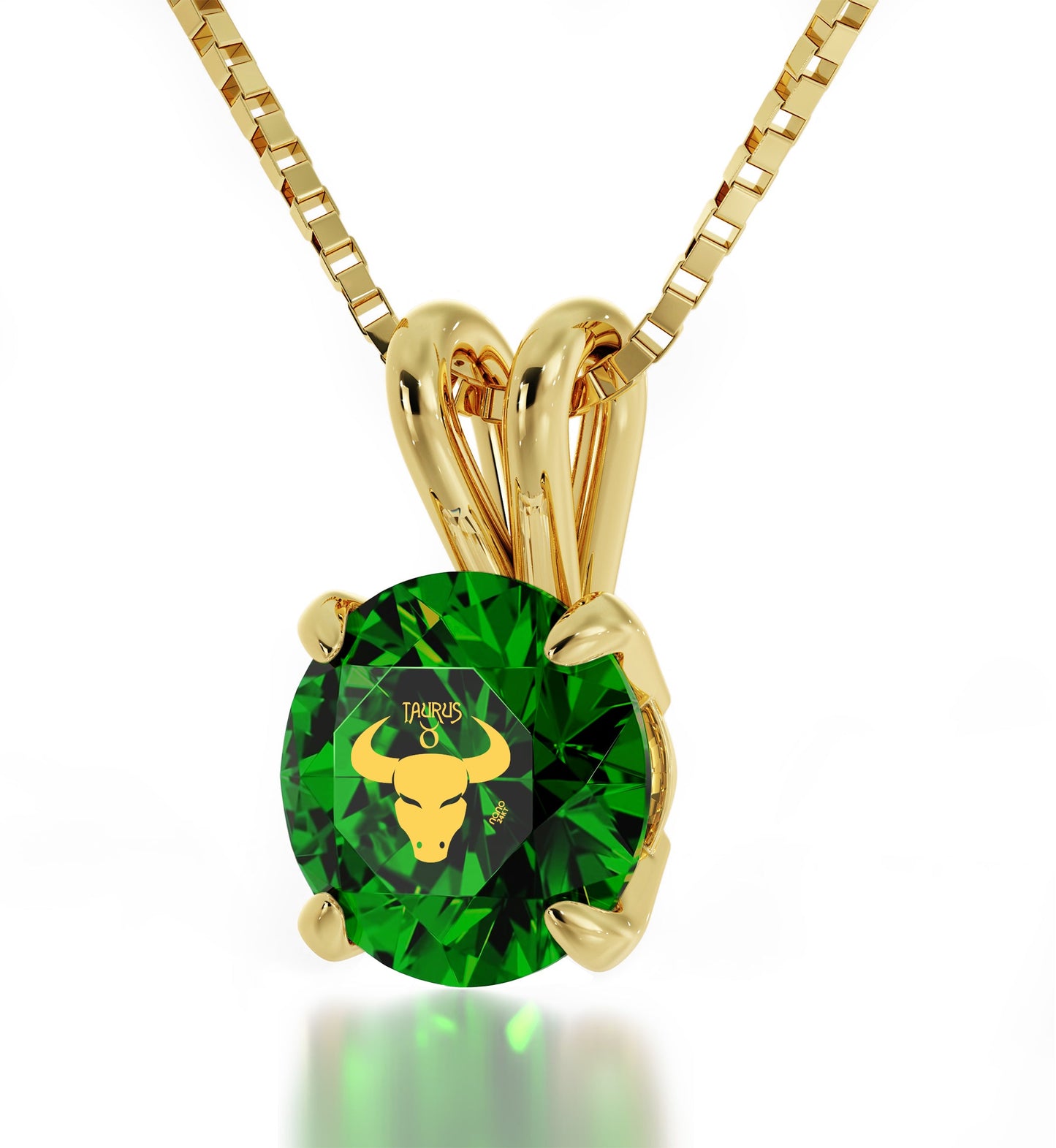 Taurus Zodiac Sign Symbol Bull 24k Gold Round-Cut Necklace Green Blue Turquoise Crystal, AMB, NEW!