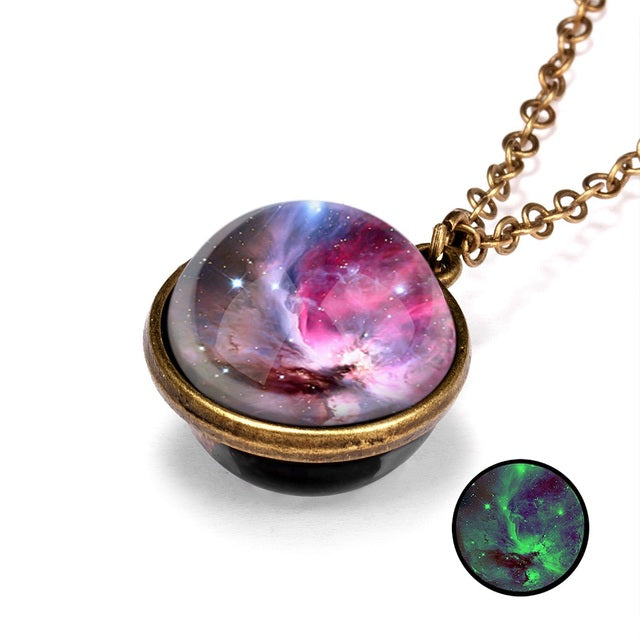 Beautiful Universe Pendant Necklace Multi Swivel Glow In The Dark Colors Blue Red Green Purple Copper Earth, AMB, NEW!