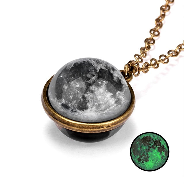 Beautiful Universe Pendant Necklace Multi Swivel Glow In The Dark Colors Blue Red Green Purple Copper Earth, AMB, NEW!