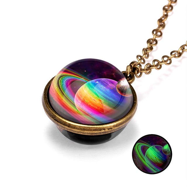 Beautiful Universe Pendant Necklace Multi Swivel Glow In The Dark Colors Blue Red Green Purple Copper Earth, AMB, NEW!