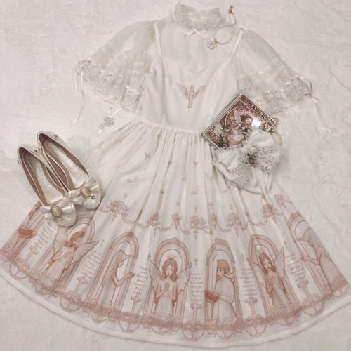 Victorian Gothic Devil Print Dress Japanese Style Lolita Black/White Short Playful Cosplay NEW