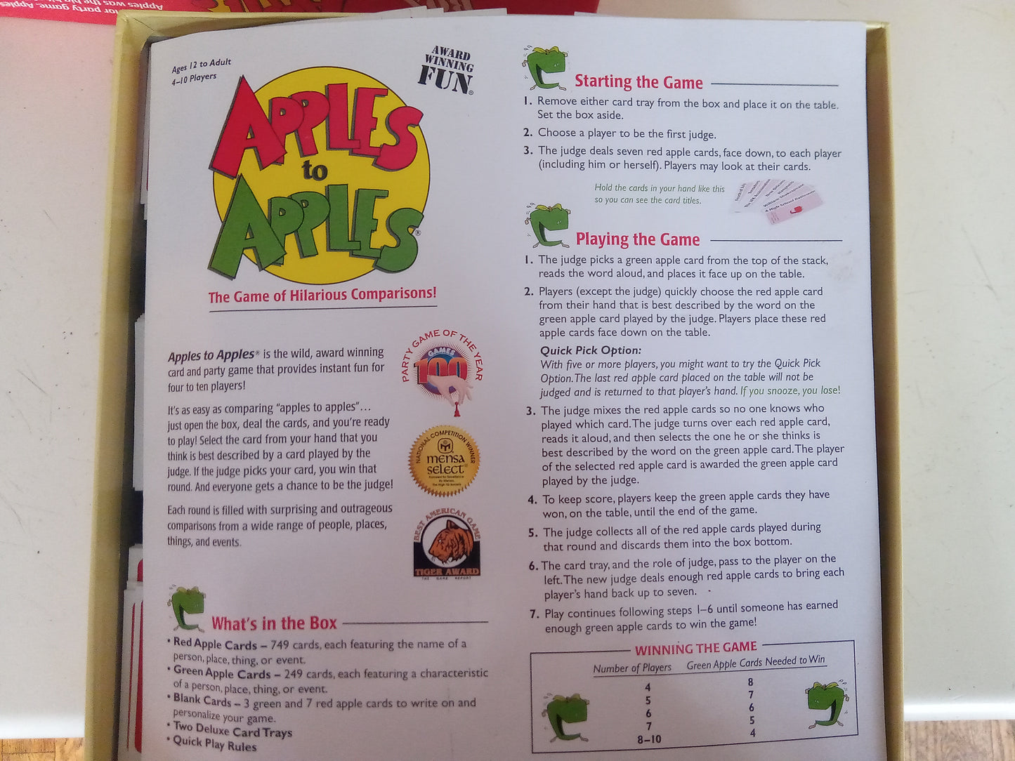 Apples to Apples Party Box Family Card Game, AMB, USED