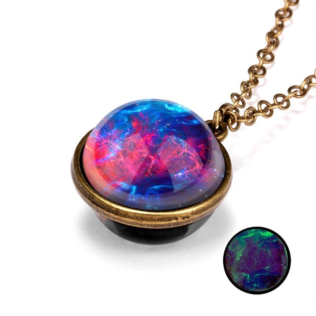 Beautiful Universe Pendant Necklace Multi Swivel Glow In The Dark Colors Blue Red Green Purple Copper Earth, AMB, NEW!