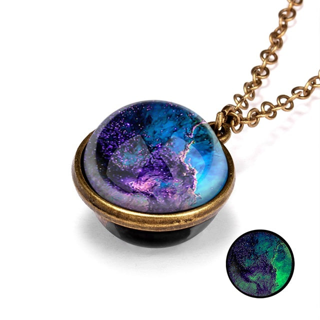 Beautiful Universe Pendant Necklace Multi Swivel Glow In The Dark Colors Blue Red Green Purple Copper Earth, AMB, NEW!