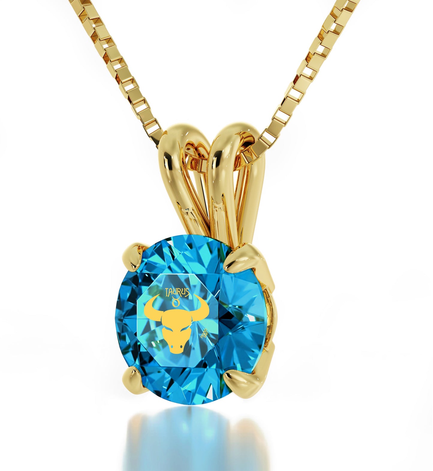 Taurus Zodiac Sign Symbol Bull 24k Gold Round-Cut Necklace Green Blue Turquoise Crystal, AMB, NEW!