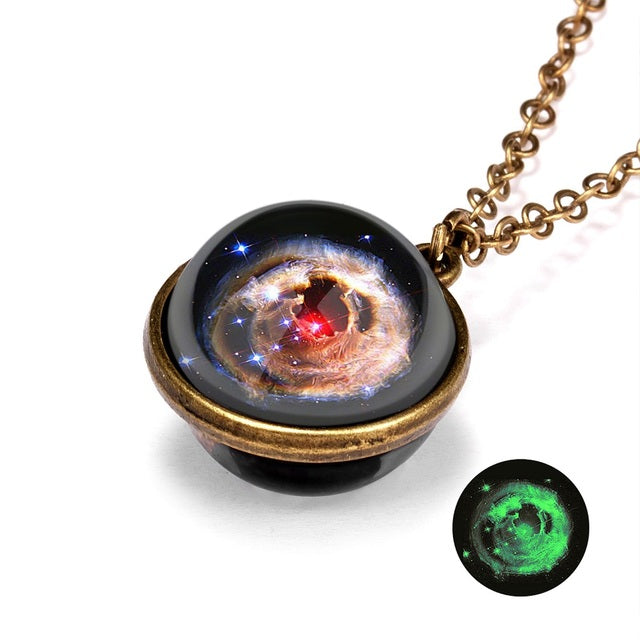 Beautiful Universe Pendant Necklace Multi Swivel Glow In The Dark Colors Blue Red Green Purple Copper Earth, AMB, NEW!