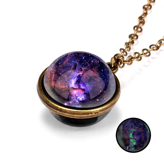 Beautiful Universe Pendant Necklace Multi Swivel Glow In The Dark Colors Blue Red Green Purple Copper Earth, AMB, NEW!