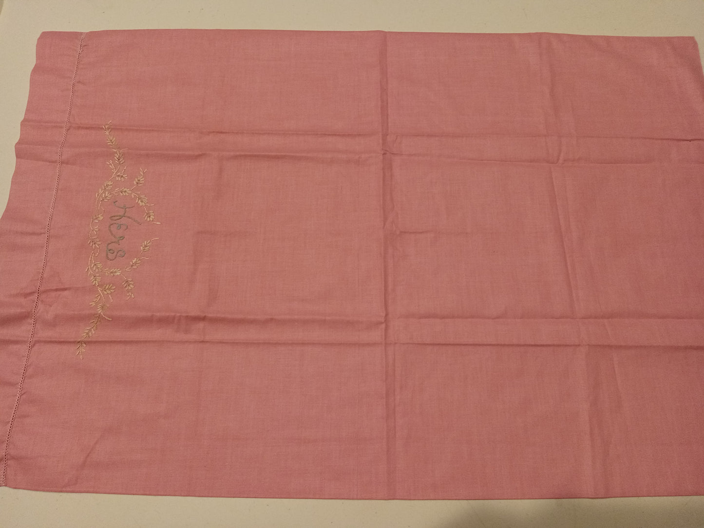 2 Pink His & Hers Embroidered Couples Pillowcases 32"x20" Large, LIKE NEW