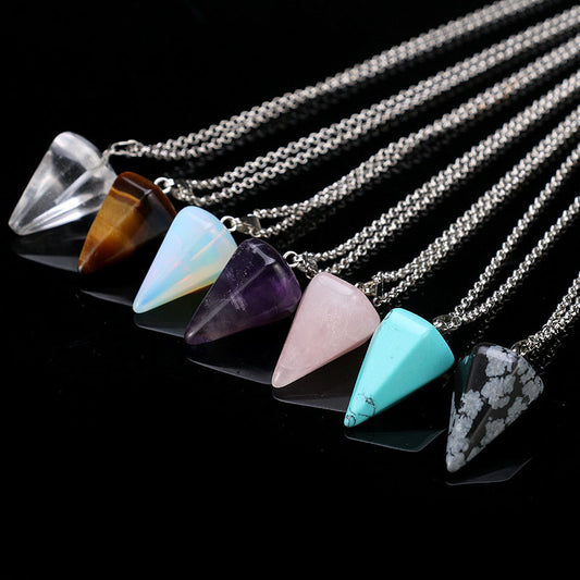 Natural Stone Pendant Necklace Stone Triangle Drop Clear White Black Green Coffee Blue Pink Multi Color, AMB, NEW!