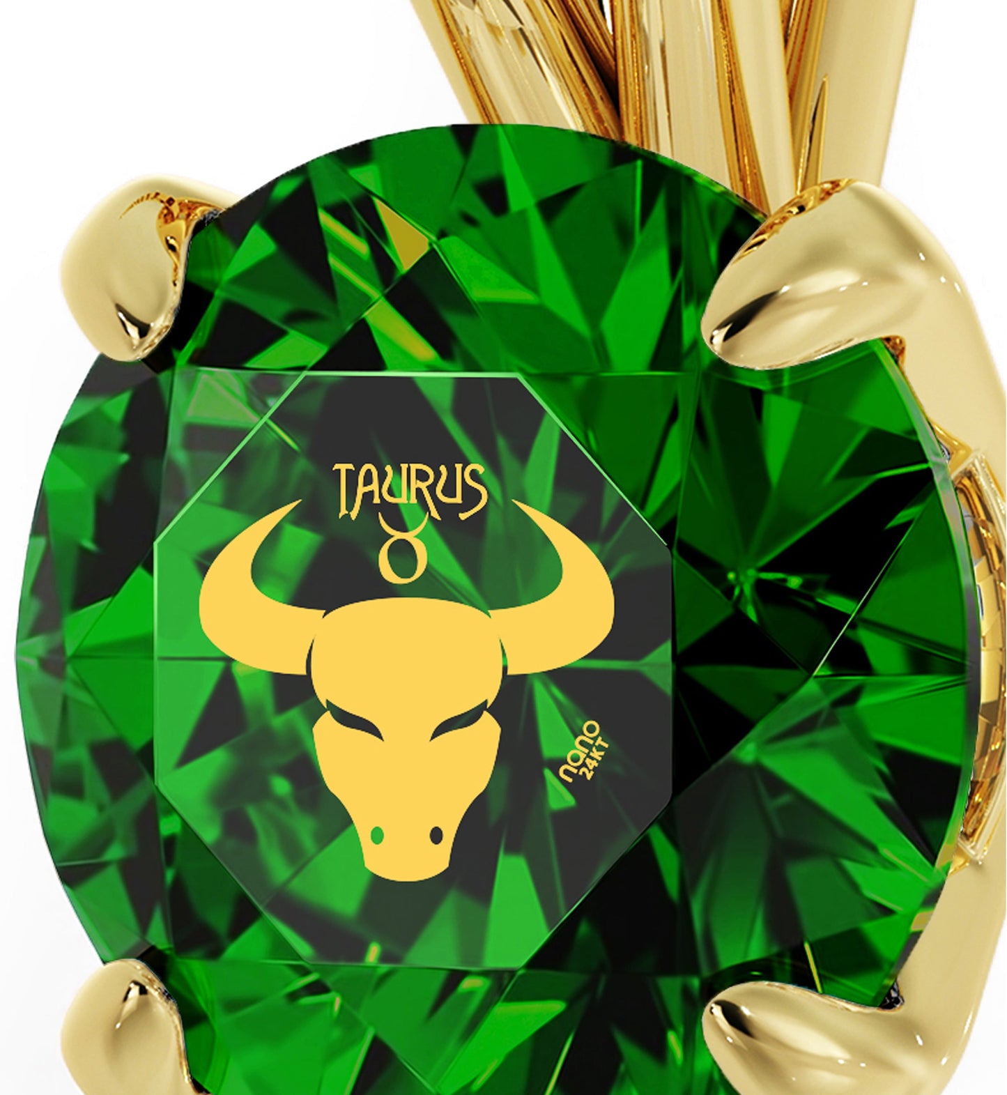 Taurus Zodiac Sign Symbol Bull 24k Gold Round-Cut Necklace Green Blue Turquoise Crystal, AMB, NEW!