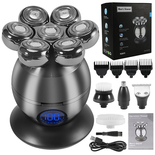 Mens Deluxe Grooming Kit Wet/Dry Electric Shaver, 7 Heads, Perfect for Bald Heads, Faces NEW