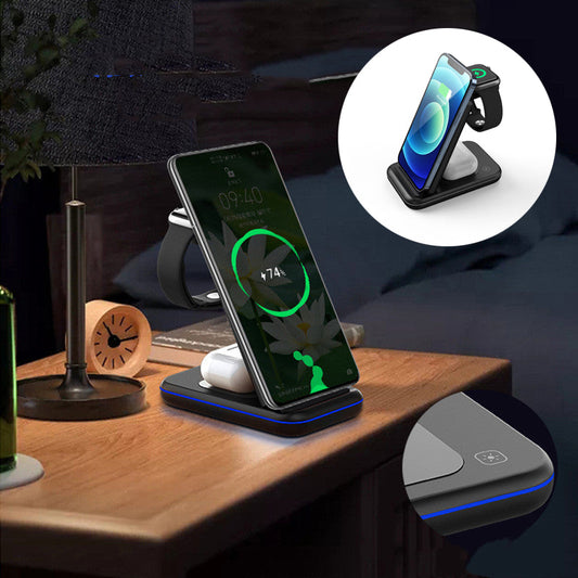 Three-in-One Wireless Charger Multiple Devices Stylish LED FOD Cooling Fan NEW