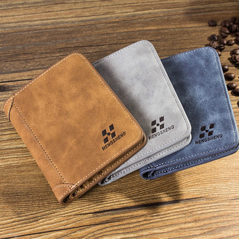 EliteFold Folding Leather Wallet Coffee Blue Gray Length 4.5in / 11.5cm and Height of 3.85in / 9.8cm, AMB, NEW!.