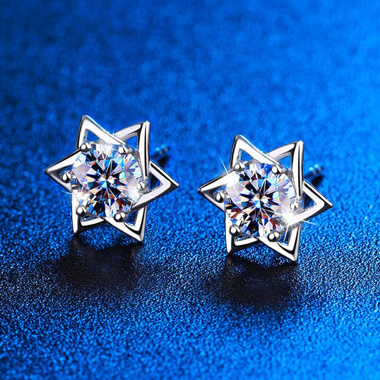 Valentines Day Shinny Hexagram Moissanite Stud Earrings AB New