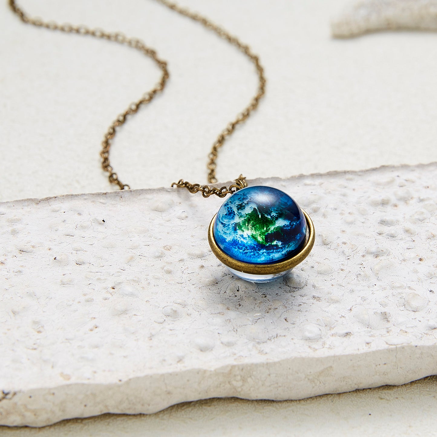 Beautiful Universe Pendant Necklace Multi Swivel Glow In The Dark Colors Blue Red Green Purple Copper Earth, AMB, NEW!