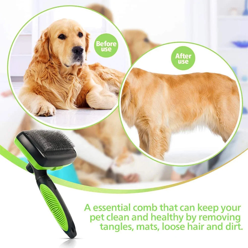 Self Cleaning Cat Dog Pet Brush Hair Remover Retractable Bristles Shedding Breeze NEW